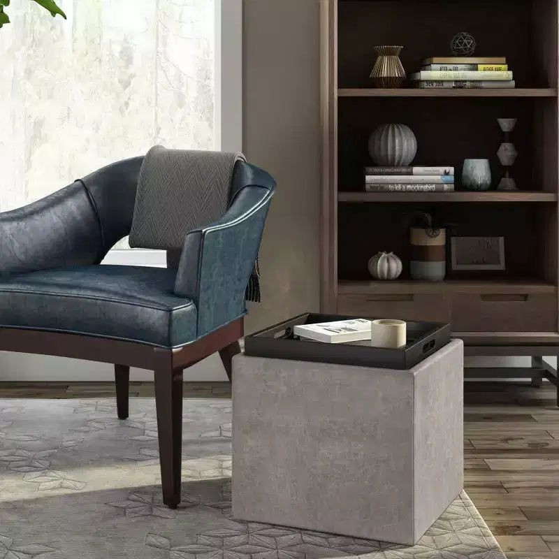 Pouffe de rangement cube avec plateau