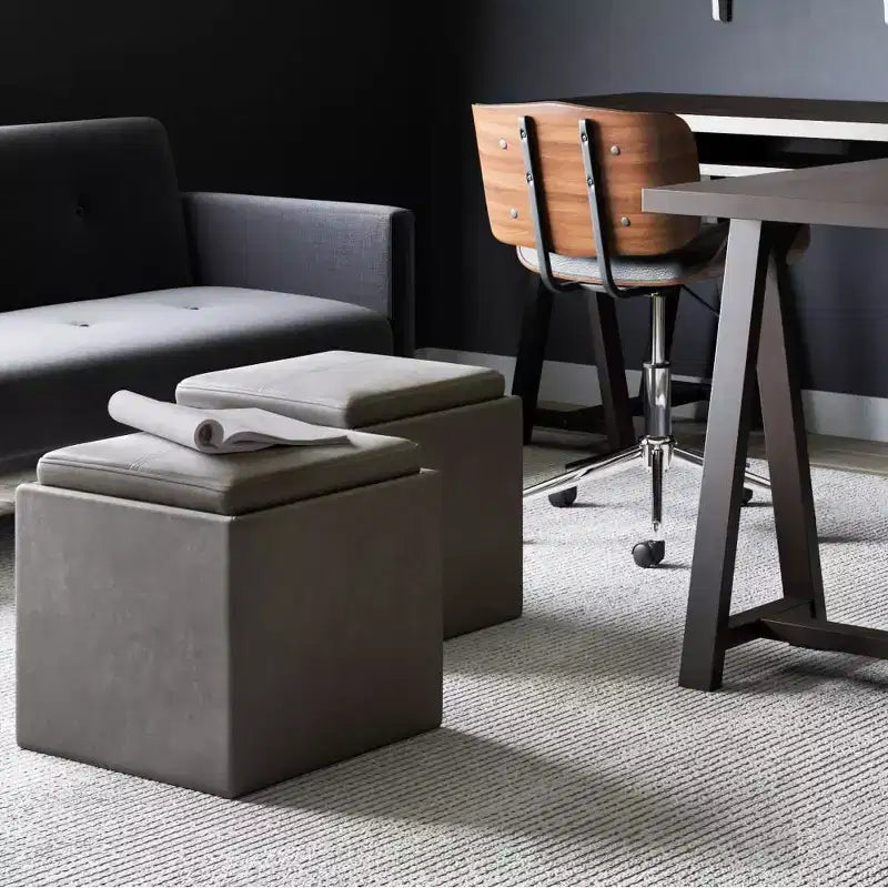 Pouffe de rangement cube avec plateau