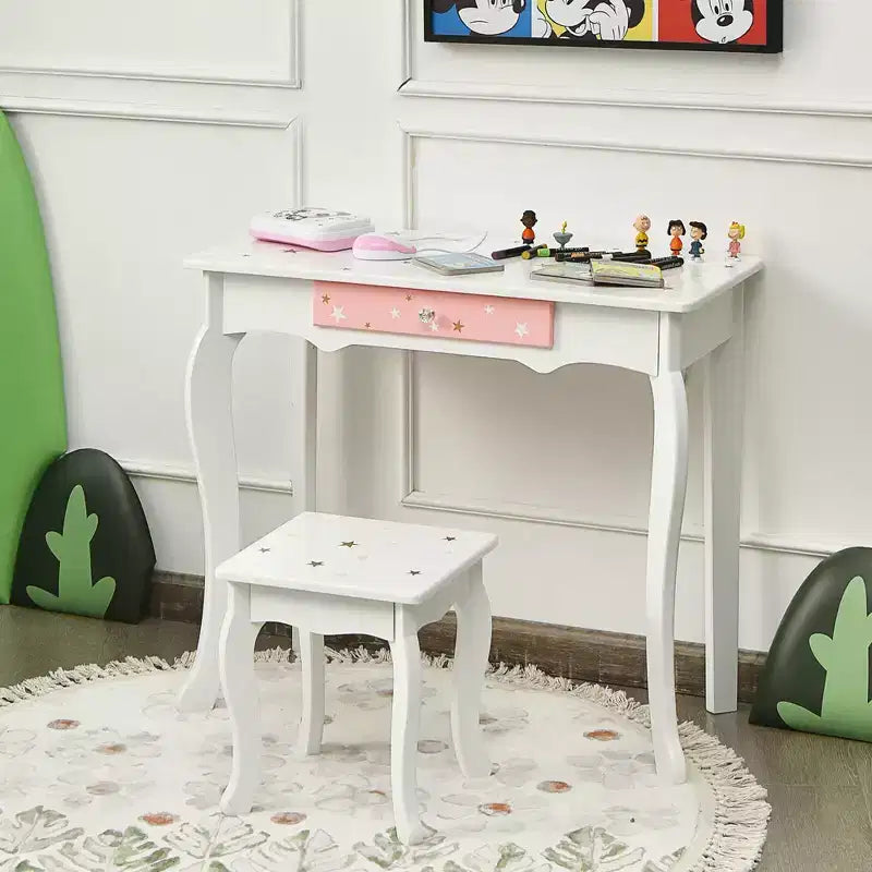 Coiffeuse enfant princesse, avec chaise et miroir triptyque