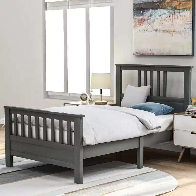 Full/Twin Size Wood Platform Bed with Headboard and Footboard -ModernLuxe