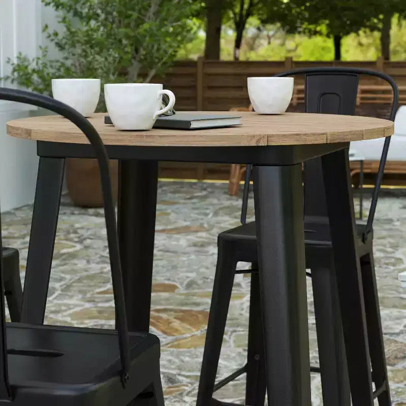 Table de bar intérieur/extérieur, plateau rond en polyrésine tout temps de 30 po avec base en acier