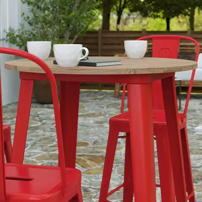 Table de bar intérieur/extérieur, plateau rond en polyrésine tout temps de 30 po avec base en acier