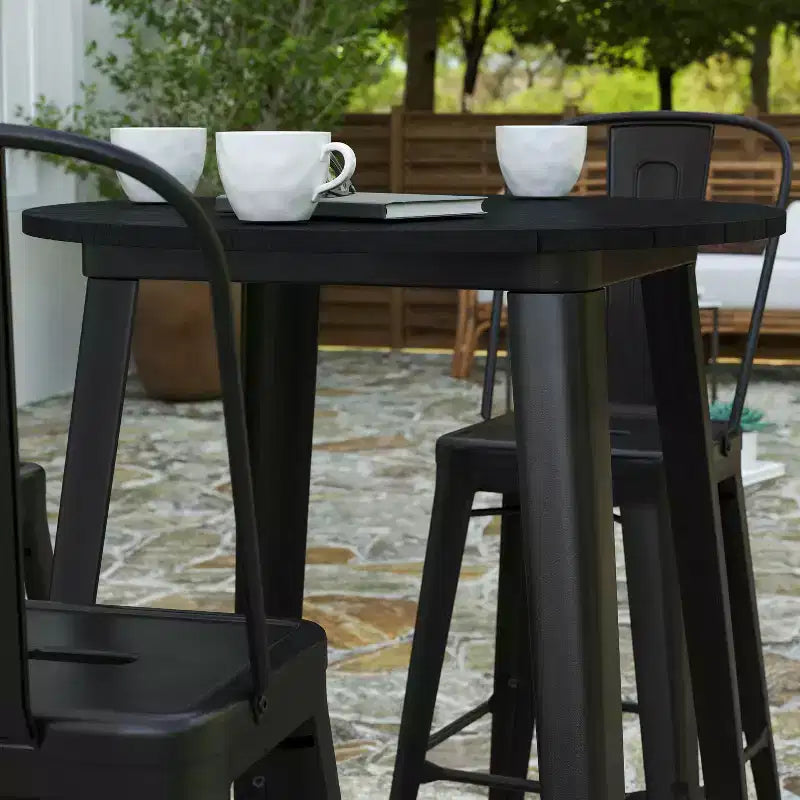 Table de bar intérieur/extérieur, plateau rond en polyrésine tout temps de 30 po avec base en acier