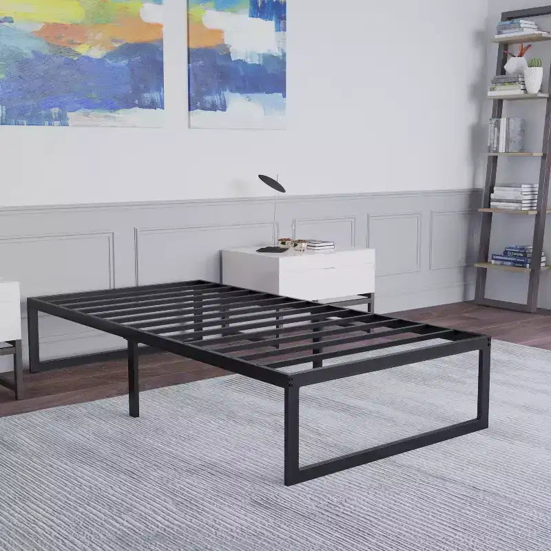 Cadre de lit plateforme en métal avec support à lattes en acier et 31,75 cm d'espace de rangement sous le lit