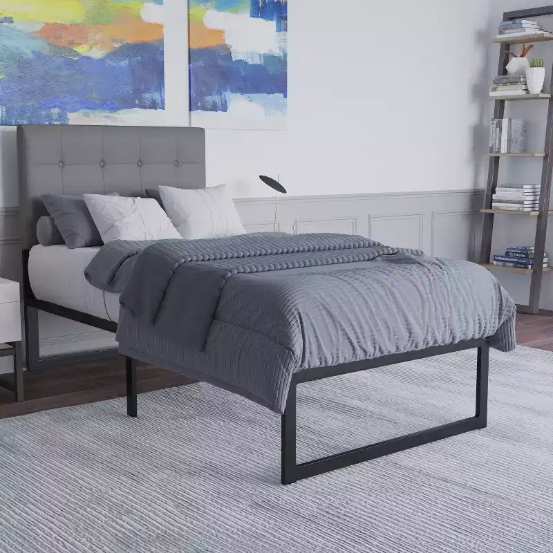 Cadre de lit plateforme en métal avec support à lattes en acier et 31,75 cm d'espace de rangement sous le lit